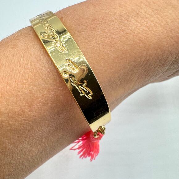 Lilly Pulitzer It’s Always Summer Somewhere Gold Tone Pink Tassel Cuff Bracelet - Picture 8 of 14